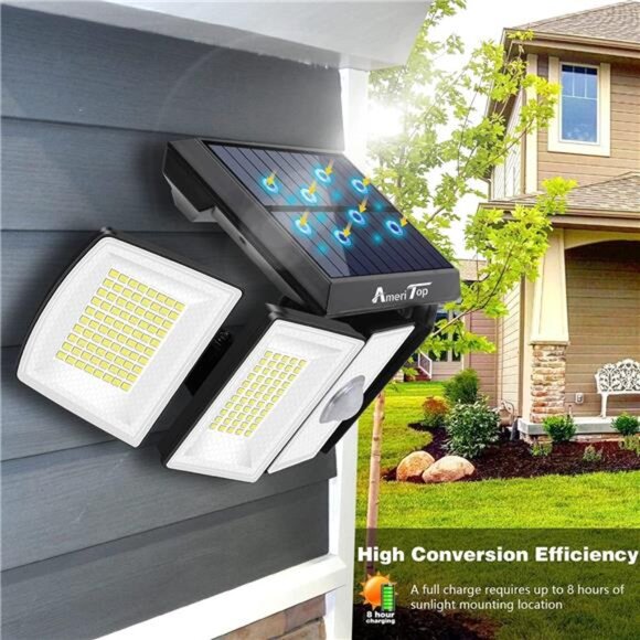 Solar Lights Outdoor 300LED 6500K MotionSensor Lights Cordless;5Adjustable Heads - Picture 6 of 8